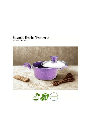18 Cm Granit Derin Tencere Çelik Kapak - Violet Violet