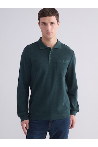 Lcwaıkıkı Classic Yeşil Polo Yaka Uzun Kollu Erkek Sweatshirt