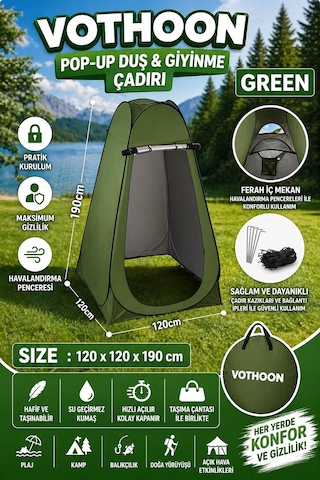 Otomatik Kabin Giyinme Çadırı 120x120x190 Cm Üst Havalandırma Yan Pencereli Duş & Wc Çadırı Çok Renkli