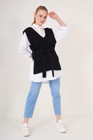 Onno Style Women Bağcıklı Salaş Spor Süveter Siyah