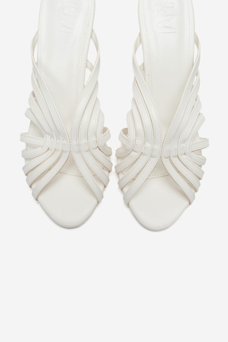 Luvi Shoes Olıvera Beyaz Cilt Kadın İnce Topuklu Terlik