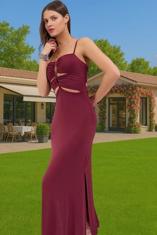 Ersefa Şık Maxi Plaj Elbisesi Cut Out Detaylı Viskoz Kumaş Seçkin Malzem Bordo