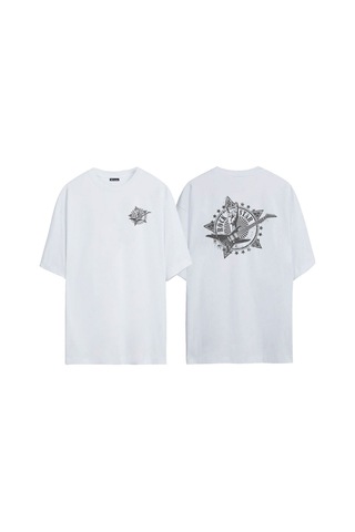 Thewert Unisex Rock Star Logo İllüstrasyon Ön Arka Baskılı Beyaz Oversize T-shirt