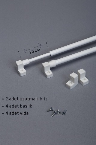 60 - 80 Cm Ayarlanabilir Briz Çubuğu 2 Adet Alüminyum Perde Borusu 4 Adet Başlık 60-80 Cm Beyaz