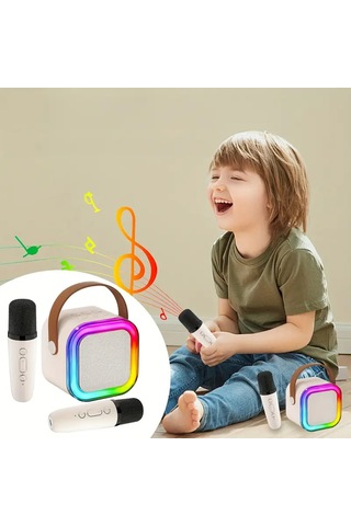 Mini Kablosuz Bluetooth Karaoke Hoparlör Kareoke Makinesi Bej