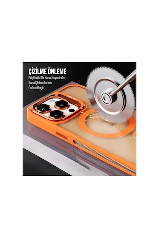 iPhone Uyumlu 13 / 14 Kamera Korumalı Stantlı Magsafe Destekli Mat Lens Koruyucu Telefon Kılıfı Orange