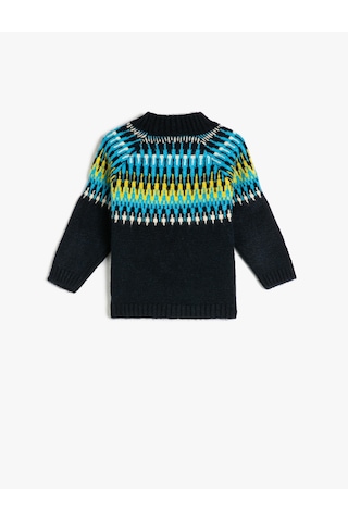 Koton Kazak Örgü Dik Yaka Uzun Kollu Etnik Desenli Multıcolor 3wmb90005ht Mavi