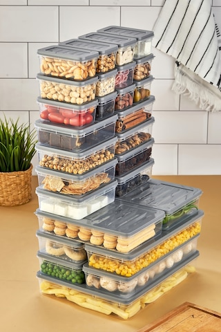 Multi Box 27 Parça 5 Farklı Boy Saklama Kabı Seti - Dondurucu & Mikrodalga Uyumlu Gri