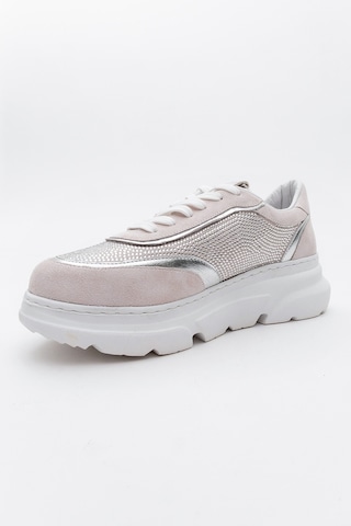 Luvishoes Luvi Shoes Pablo Beyaz Süet Gümüş Taşlı Hakiki Deri Kalın Tabanlı Kadın Spor Ayakkabı Beyaz