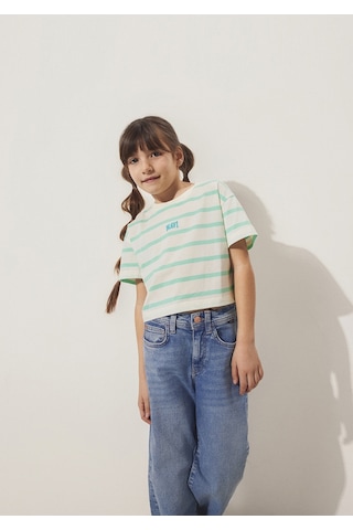 Mavi - Mavi Logo Baskılı Yeşil Çizgili Crop Tişört 7610182-88145 Yeşil