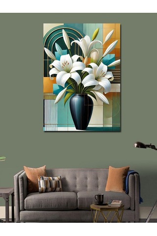 Kanvas Tablo Vazoda Beyaz Zambaklar 50cmx70cm