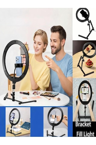 Masa Üstü 10 Inç Led Ring Light Tripodlu Telefon Tutucu 3 Işık Modu Usb Bluetooth Kumanda