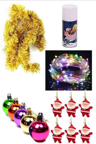 15 Parça Yılbaşı Ağacı 3 Mt Led Top Süsleme Seti, Kar Spreyli