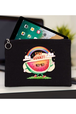 Bk Gift Yaz Temalı-7 Siyah Tablet Çantası 30x21cm, Apple iPad Uyumlu Çantası, Baskılı Tablet Kılıfı Kılıf