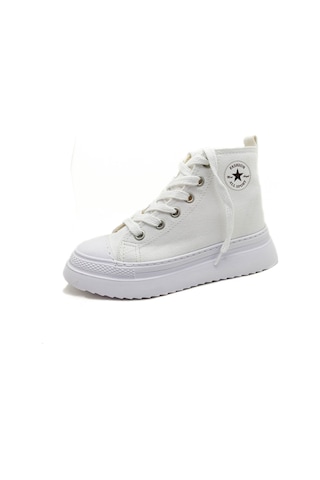 Gdt Ayakkabı Unisex Beyaz Keten Bilekli Bağcıklı Çocuk Sneakers