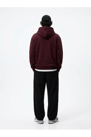 LTB Regular Fit Yazı Baskılı Kapüşonlu Bordo Sweatshırt