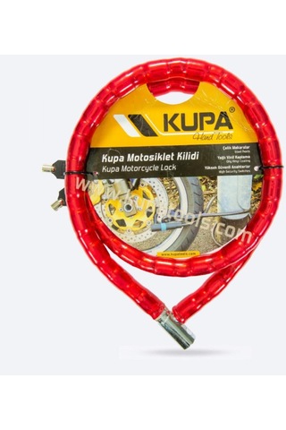 Vinil Kaplı Çelik Kablolu Esnek Motosiklet Kilidi - 22 Mm - 150 Cm. Siyah-kırmızı
