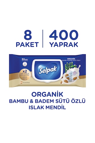 Selpak Organik Bambu Özlü & Badem Sütü Özlü Islak Mendil 8'li