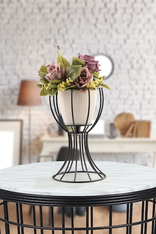 Anafor Saksılık Siyah 25 Cm Krem Saksı