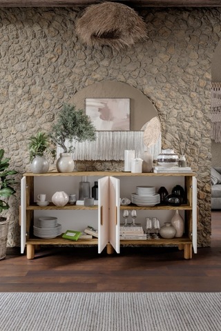 Elysia Bohem Konsol 4 Kapaklı Mdf Mebran Kapak 160 Cm Modern Salon Konsolu Aytaşı Ceviz Aytaşı - Çam