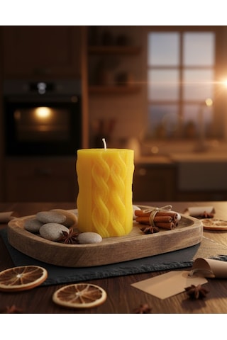 Örgü Desenli Mum Sarı