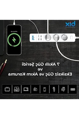 Akıllı 4 Usb Bağlantılı 3'lü Priz, Uzaktan Kontrol Özellikli 0