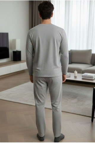 Siyah İnci Uzun Kollu Örme Erkek Pijama Takım 7795 Gri Melanj