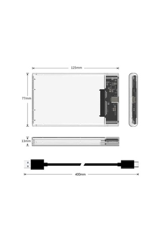 Ancheyn 2.5 Sata Type C Usb 3.1 Usb 3.0 Şeffaf Harici Ssd Hdd Hard Disk Kutusu 4389