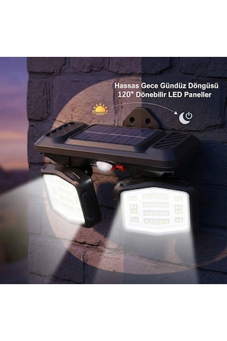 Panther Pt-2993 Sensörlü Solar Led Duvar Lambası - Beyaz Işık Ayarlanabilir Başlıklı Şarjlı Bahçe Aydınlatması