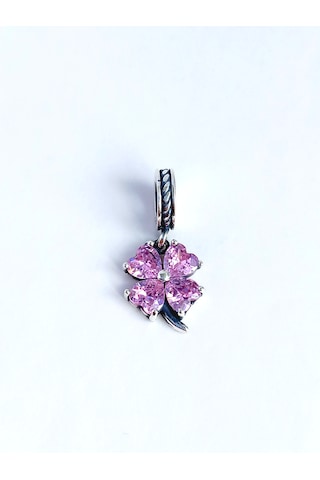 Gümüş Zirkon Taşlı Pembe Şans Yonca Tasarım Kadın Charm