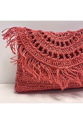 Uretti - Semiha 5931 - El Yapımı Kağıt İpten Kadın Clutch Çanta / Mercan Mercan