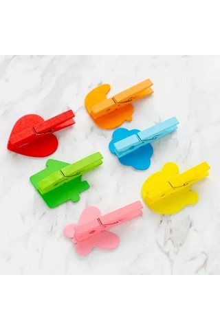 Mey İthalat Desenli Notlu Ahşap Mandal 6'lı Set - 10 Paket