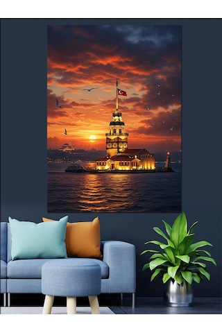 Ahşap Tablo Kız Kulesi Ve Muazzam İstanbul Manzarası