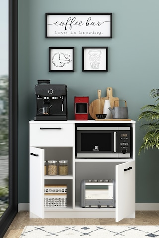 Elis Kahve Köşesi Raflı Çok Amaçlı Dolap Beyaz Beyaz