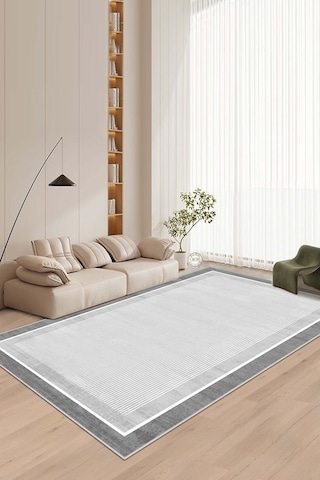 West Home Makinede Yıkanabilir Kaymaz Taban Leke Tutmaz Gri Çizgili Salon Halısı Mutfak Halısı Ve Yolluk