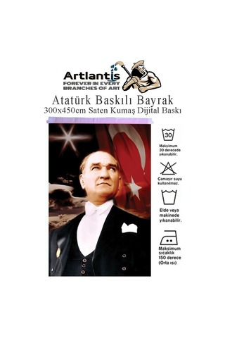 Atatürk Baskılı Türk Bayrağı 300x450 Cm 1 Paket Bayraklı Atatürk Posteri Dijital Baskı Raşel Kumaş İç Ve Dış Ortama Uygundur 30 x 45 CM