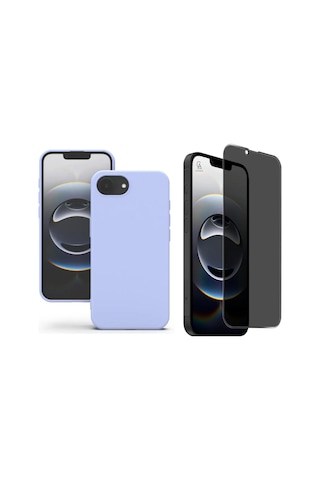 Apple Uyumlu iPhone 16e İçi Kadife Lansman Kılıf Ve Hayalet Privacy Tam Kaplayan Cam Ekran Koruyucu Lila