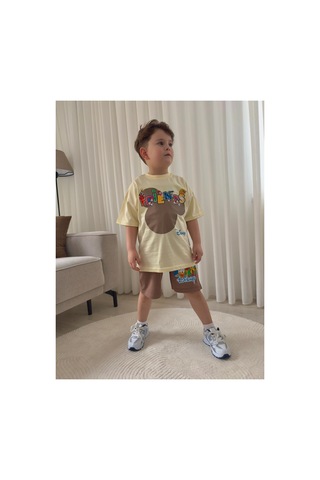 Jeliboomkidswear Erkek Çoçuk Şortlu Kısa Kollu 2 Li Takım Ekru
