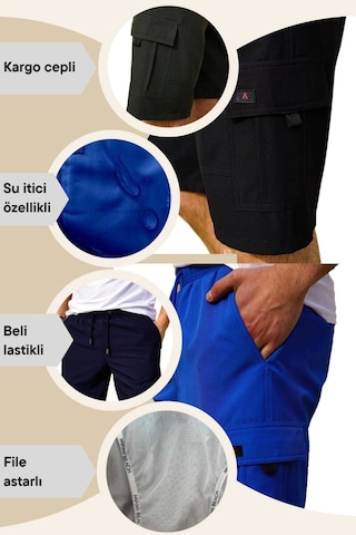 Haki Kargo Cepli Uzun Model Su İtici Özellikli Düz Renk Erkek Plaj Deniz Şort - 444-haki 001