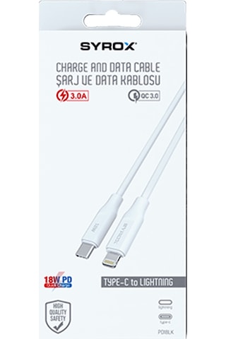 Syrox Pd18lk 18w Pd Type-c To Lightning 3a Hızlı Şarj Kablosu 1mt