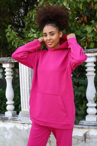 Akbeniz Kadın Pamuk Kapşonlu Cepli 3 İplik Fuşya Eşofman Takım 9037-fuşya Fuşya