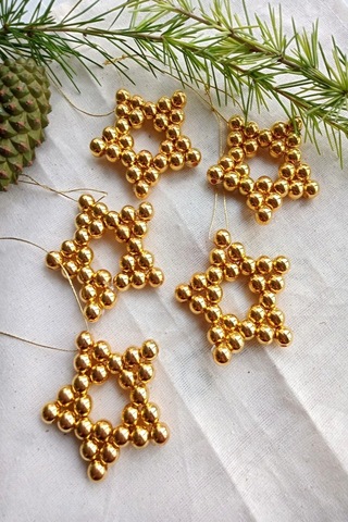 Stars - 5 Adet Parlak Gold Yıldız Dekoratif Süs - Kapı Süsü - Yıl