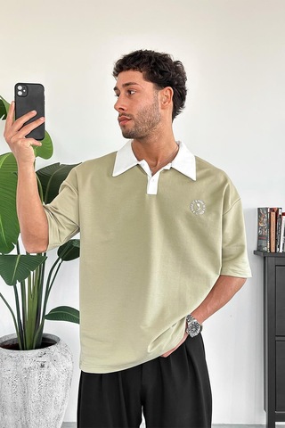 Su Yeşili Rose Polo Yaka Outplenty Premium Oversize Tişört Su Yeşili