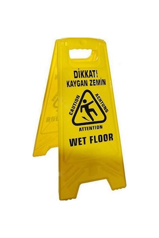 Dikkat Islak Kaygan Zemin Uyarı Levhası - Sarı - 33 X 63 Cm