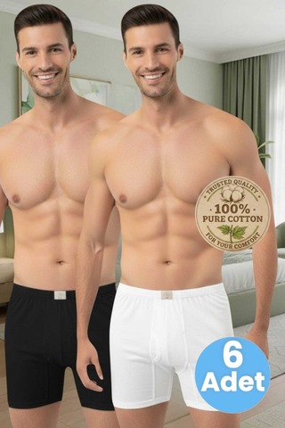 Uniquetrenders Erkek %100 Pamuklu 6'lı Süprem Kumaş Penye Boxer Siyah