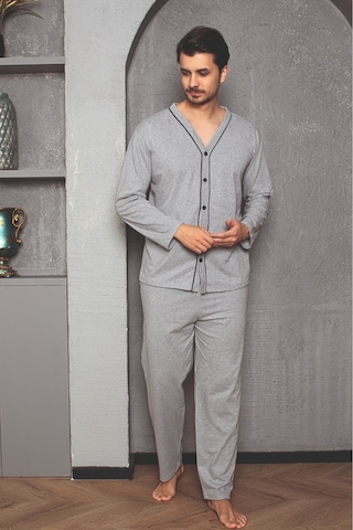 Sude Homewear Erkek Düğmeli Pijama Takımı Gri