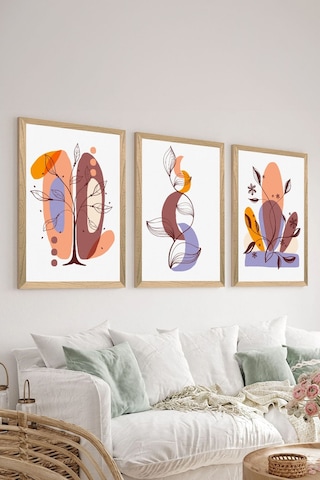 3 Parça Ahşap Çerçeve Görünümlü Mdf Poster Tablo Seti - Set 99 - Mdf3dsohoset99
