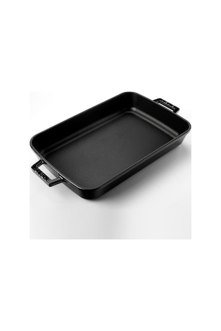 Lava Döküm Dikdörtgen Rosto Ve Fırın Tepsisi Ölçü 26x40cm. Döküm Demir Yekpare Çift Kulplu - Siyah Siyah