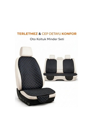 Terletmez Cepli Oto Koltuk Minder Seti Kolay Montaj Universal Koruyucu Kılıf Kumaş Mavi