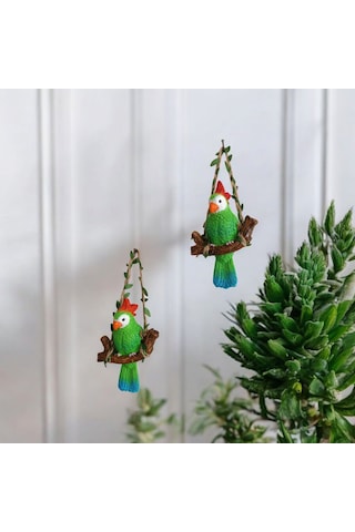 2 Adet Dekoratif Sallanan Duvar Ve Bahçe Süsü Papağan Kuş Yeşil